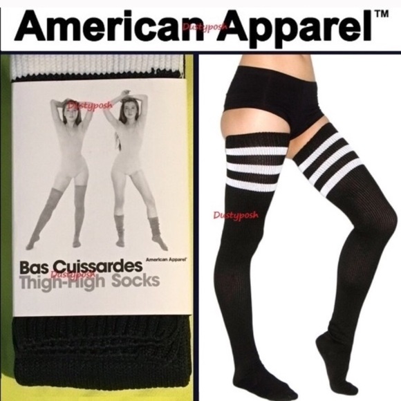 America Apparel Thigh High Socks Over The Knee Stripe New Black White Authentic - Picture 6 of 15